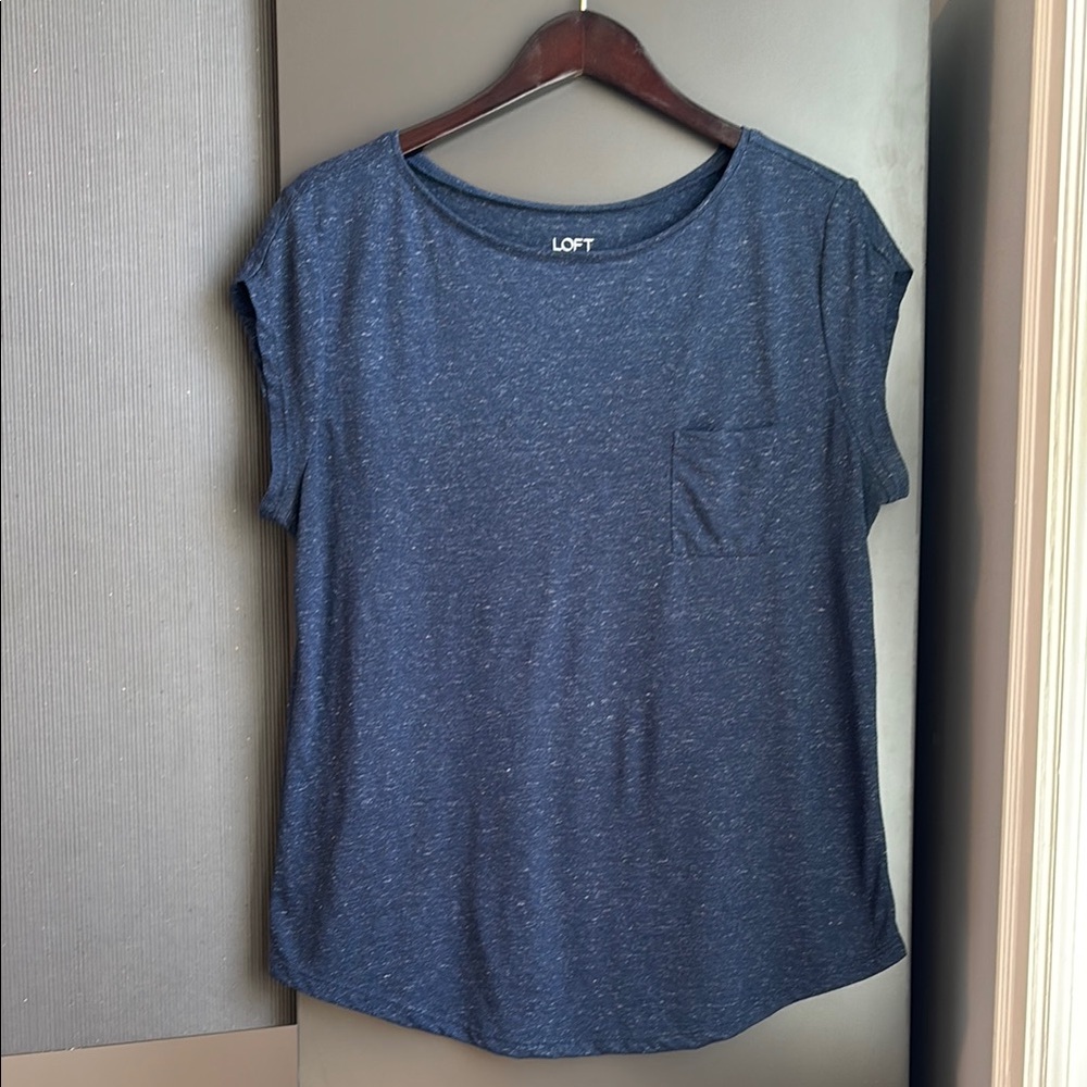 LOFT Women's Blue Capped Sleeve Top with pocket